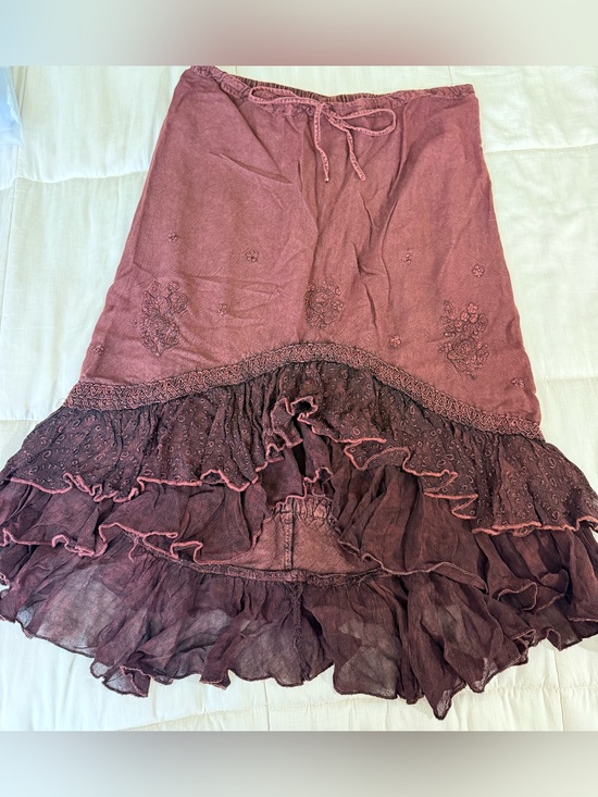 L.S.I Dresses & Skirts - Vintage L.S.I 90’s brown tiered ruffle elastic waist high low fairy core grunge